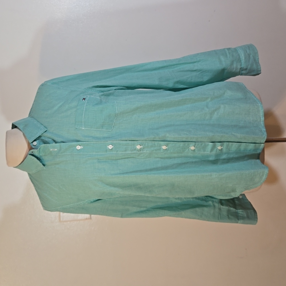 Tommy Hilfiger Womens Green Checkered Button-Up Shirt Large